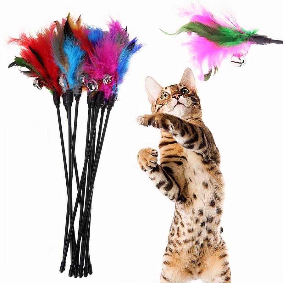 Baguette en plumes 5 pièces pour chats – Image 2