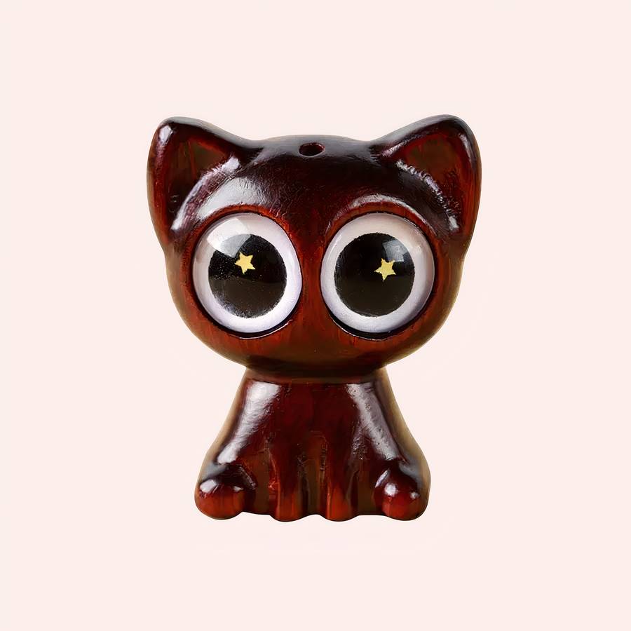 Statuette adorable de chat aux grands yeux en bois – Image 6